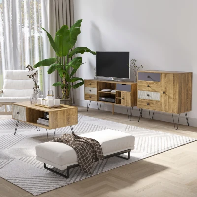 HOMCOM Aufbewahrungskommode 4 Schubladen 1 Schrank - Haarnadelbeine Bohème-Stil 79 x 39 x 86 cm Braun