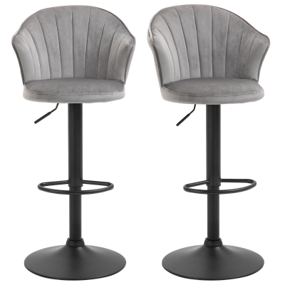 HOMCOM Lot de 2 tabourets de bar pivotants avec dossier en velours Touch Bistro réglable en hauteur tabouret de comptoir sans accoudoirs en mousse Gris 54 x 56 x 91-111 cm