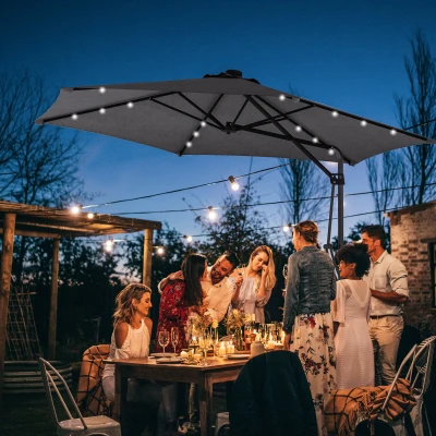 Outsunny Parasol de jardin, parasol déporté, LEDs, module solaire, résistant aux intempéries, avec housse de protection, Ø290 x 260 cm, Gris foncé