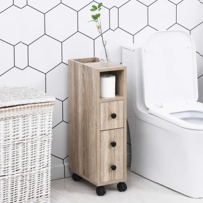 kleankin Toilettenpapierhalter - Toilettenpapierhalter - Toilettenpapieraufbewahrung - 3 Ebenen + Papierauslass Spanplatten in heller Eiche