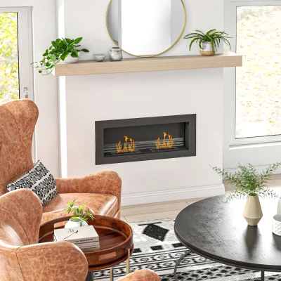 HOMCOM Wandmontierter Bioethanol-Kamin mit 2 x 0,85 L Brenner, ca. 3 h Brenndauer 90 x 15 x 40 cm, Schwarz