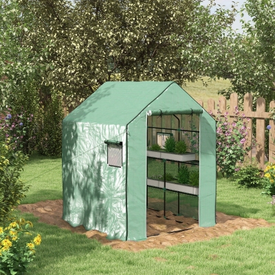 Outsunny Garten-Gewächshaus mit 1 Tür, 1 Fenster, 3-stufige Regale für Gemüse Pflanzen Blumen PE Plane 140 x 143 x 190 cm