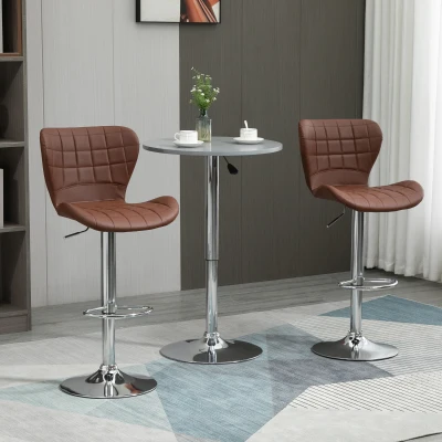 HOMCOM Set von 2 Zeitgenössischen Design Barhockern Höhenverstellbar 59-81 cm 360° drehbar PU braun