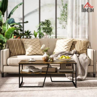 HOMCOM Rechteckiger Industrie-Stil Couchtisch mit 1 Platte und 1 Regal aus Metall 106 x 55 x 45 cm