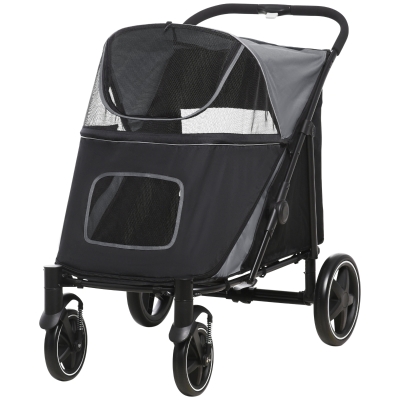 PawHut Buggy pour chiens, Hundebuggy, pliable, 1 panier de rangement, 112 cm x 65 cm x 100 cm, Gris