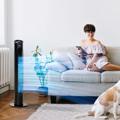 HOMCOM Moderne Säulenventilator 3 Geschwindigkeiten mit 70° Oszillation Griff Leistung 50W Ø 20 x 78,5 cm Schwarz