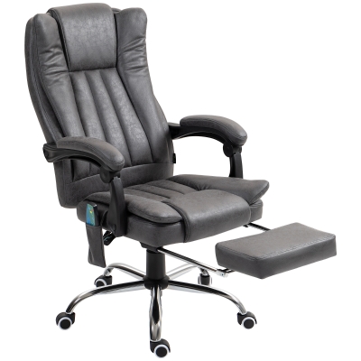 Vinsetto Fauteuil de bureau avec fonction de massage et de chauffage, repose-pieds, réglable, jusqu'à 120kg, Gris