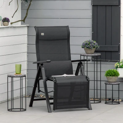Outsunny Transat Chaise Longue de Jardin 1 Position Réglable Anti-Gravité Assise en Textilène Acier Noir 70 x 65 x 111 cm