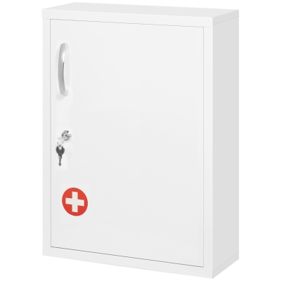 kleankin Armoire à pharmacie, 3 compartiments, verrouillable, avec compartiment pour ordonnances, boîtier robuste en acier, blanc, 40 x 15 x 53,5 cm
