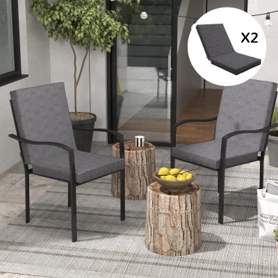 Outsunny Set mit 2 Außenkissen für Stuhl mit Rückenlehne mit Befestigungsriemen Polsterung 8 cm, 112L x 51B cm, Dunkelgrau