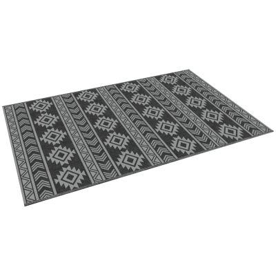 Outsunny Tapis d'extérieur, imperméable, design réversible, fibre de plastique de qualité, noir+gris, 182 x 274cm