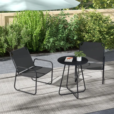 Outsunny Gartenmöbel-Set 3-teilig, 2 Sessel 1 runder Tisch, Stahl und Mesh-Gewebe, Grau
