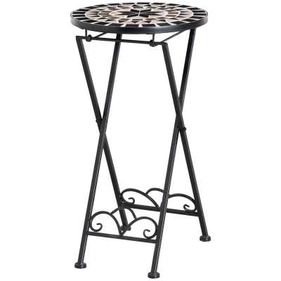 Outsunny Support de Plantes Ø36 x 67 cm Support de Fleurs Pliable Rond pour Balcon en Mosaïque de Pierre Jardin Intérieur Extérieur Multicolore