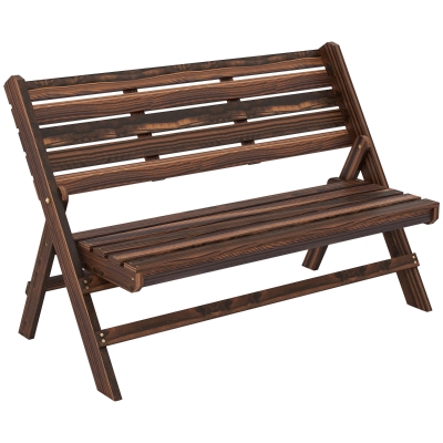 Outsunny Banc de Jardin pour 2 Personnes, Design Rustique, Pliable, Bois Naturel, 122 x 63 x 83 cm, surface carbonisée