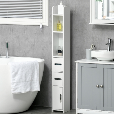 kleankin Hochschrank Badezimmerschrank Toilette mit Regalen und Schränken - 15 x 17 x 120 cm weiß