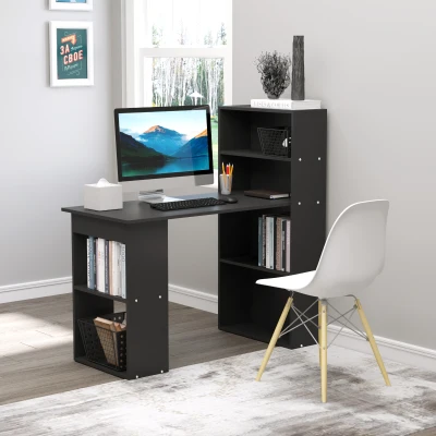 HOMCOM Computertisch mit angrenzendem Bücherregal Eckbüro 120L x 55B x 120H cm Multi-Lagerung Schwarz