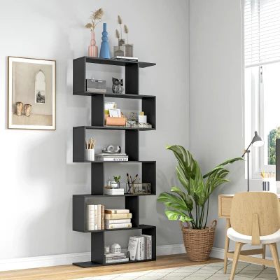 HOMCOM Bücherregal im Zickzack-Design 80B x 23T x 192H cm 6 Ebenen Schwarz