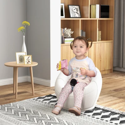 HOMCOM Fauteuil pour enfants Mobilier pour enfants Tabouret pour enfants, Peluche Teddy, 60 cm x 56 cm x 48 cm, Blanc