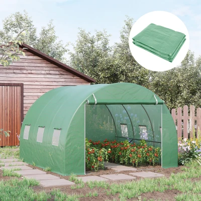 Outsunny Ersatzfolie für 3x3x2 m Gewächshaus, robust, reißfest, 6 Fenster, Tür, Grün