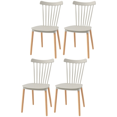 HOMCOM Set mit 4 skandinavischen Stühlen, hohe Rückenlehne, Sitz aus Polypropylen, Buchenholzbeine, 48 x 52,5 x 83 cm, Grau