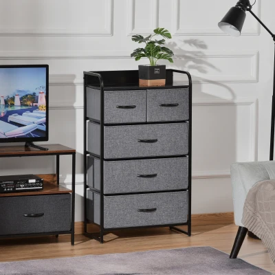 HOMCOM Schrank Aufbewahrungsmöbel 5 klappbare Schubladen aus Stoff 58 x 29 x 99 cm Grau