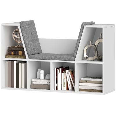 HOMCOM Étagère à livres avec assise, 6 compartiments, rembourrée, 105 x 30 x 63 cm, Blanc