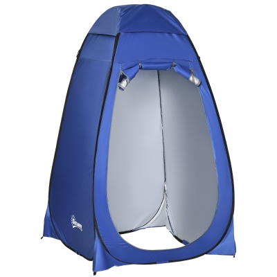 Outsunny Tente de toilette pop-up, tente de douche mobile pour camping, cabine d'essayage avec compartiment intérieur, cabine de douche, cabine d'essayage, imperméable, polyester, bleu foncé, 120 x 120 x 190 cm