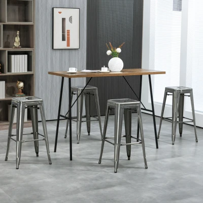 HOMCOM Set mit 4 stapelbaren Barhockern im industriellen Stil Sitzhöhe 76 cm Metall Silber