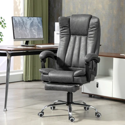 Vinsetto Fauteuil de bureau avec fonction de massage et de chauffage, repose-pieds, réglable, jusqu'à 120kg, Gris