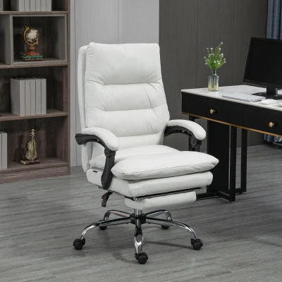 Vinsetto Chaise de Bureau avec Massage, Fonction de Chauffage, Inclinable, Simili Cuir, 65x72x109-117cm, Crème