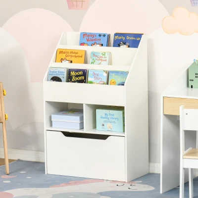 HOMCOM Libreria per Bambini con Ripiani e Cassetto Bianco