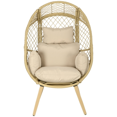 Outsunny Eierstuhl auf Rattanfuß mit Polyesterkissen, Metallstruktur, Abmessungen 88x85x143 cm