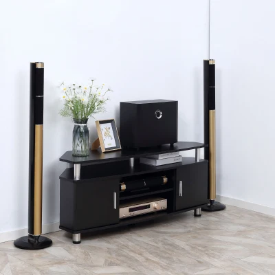 HOMCOM TV-Bank im zeitgenössischen Design mit Multi-Aufbewahrung: 2 Türen Zentrale Nische Regal Große Plattform 120L x 40B x 52H cm Schwarz Chrom