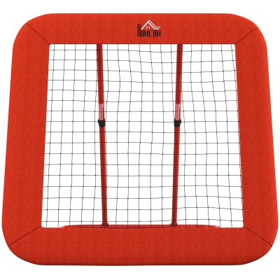 HOMCOM Filet de rebond de football, réglable, pliable, cadre métallique, filet en PE tout temps, inclus piquets, Rouge