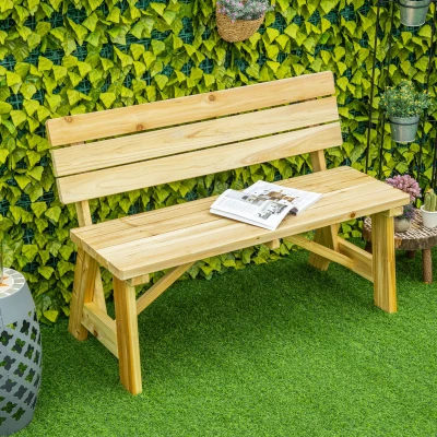 Outsunny Banquette de Jardin 2 Places Banc en Bois jusqu'à 220 kg Banquette de Terrasse avec Dossier Mobilier de Jardin Bois Massif 116 x 56 x 80 cm