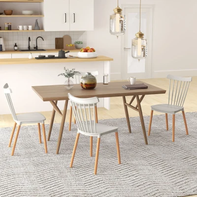HOMCOM Set mit 4 skandinavischen Stühlen, hohe Rückenlehne, Sitz aus Polypropylen, Buchenholzbeine, 48 x 52,5 x 83 cm, Grau