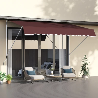 Outsunny Manuelle ausziehbare Markise Teleskopisches Verdeck ohne Bohren 3L x 1,5B m Verstellbare Neigung und Höhe Schnelle Installation Metall Alu Polyester UV-beständig Bordeaux