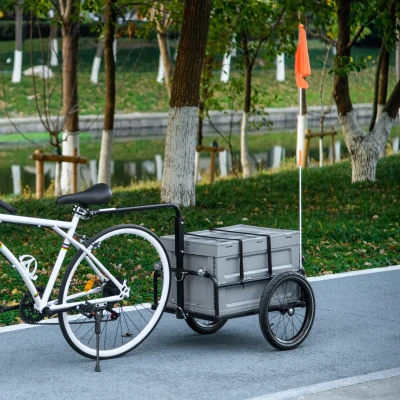 HOMCOM Fahrradanhänger mit abnehmbarer und faltbarer 65L Aufbewahrungsbox, Sicherheitsreflektoren, maximale Belastung von 40KG, grau