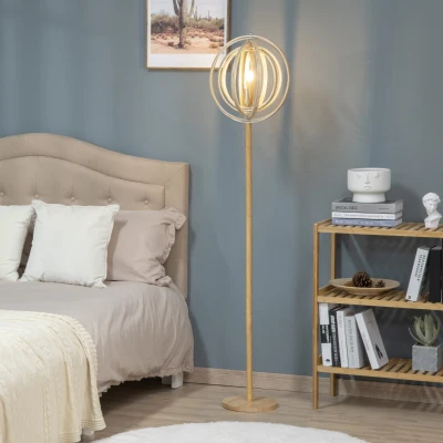 HOMCOM Stehlampe mit Kreisförmigem Lampenschirm 40 W Max. Naturholz Ø 38 x 160 cm