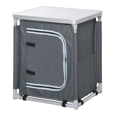 Outsunny Klappbarer Campingküchenschrank mit 2 Regalen und Transporttasche, Aluminium und Oxford-Gewebe 60x49x70cm Grau