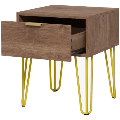 HOMCOM Nachttisch Nachttisch mit Schublade Beistelltisch aus Holz - Haarnadelstahl gold 39,5L x 41B x 49H cm