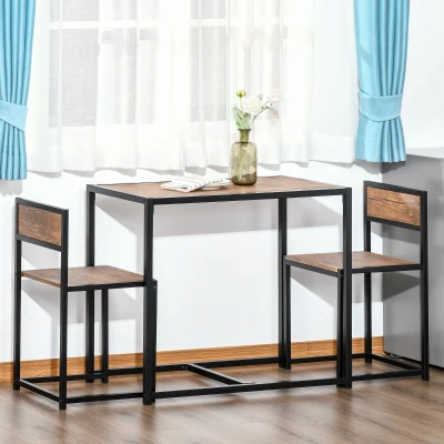 HOMCOM Ensemble de table haute 3 pièces Ensemble de bar 3 pièces, 2 chaises, 1 table, 90 cm x 47 cm x 76 cm, Marron + Noir