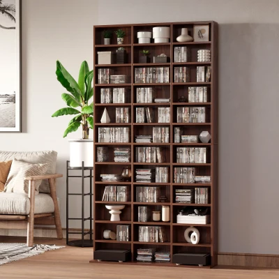 HOMCOM CD/DVD Regal Aufbewahrung Schrank für 1116 CDs 36 höhenverstellbare Fächer 102 x 24 x 195 cm Braun