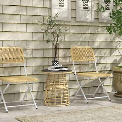 Outsunny Runder Garten-Couchtisch aus Rattan-Imitationsharz-Metall und Verbundplatten, Maße Ø45 x 50H cm