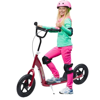 HOMCOM Trotinete para Crianças acima de 5 anos Scooter de 2 Rodas Grandes de 12 Polegadas com Freio e Guidão Ajustável em Altura Carga Máx. 100kg 120x52x80-88cm Vermelho