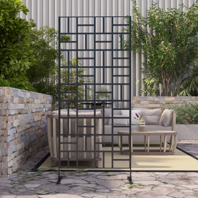 Outsunny Sichtschutzpaneel Dekoratives Außenparavent mit geometrischem Metallgittermuster - 90L x 45B x 198H cm, schwarz