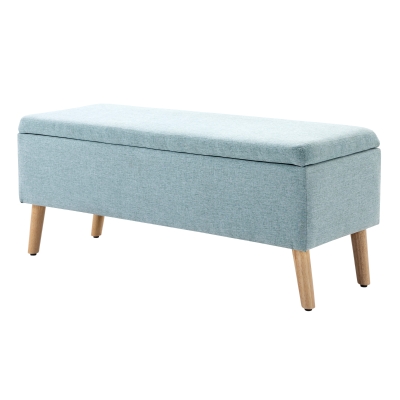 HOMCOM Banc rembourré avec espace de rangement, banc-lit avec revêtement en lin pour couloir, chambre à coucher, salon, bois de caoutchouc, vert clair 110 x 39 x 45 cm