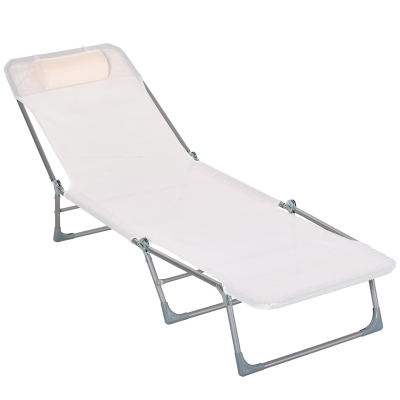 Outsunny Sonnenliege Gartenliege verstellbar klappbar mit Kissen und 5-fach verstellbarer Rückenlehne creme