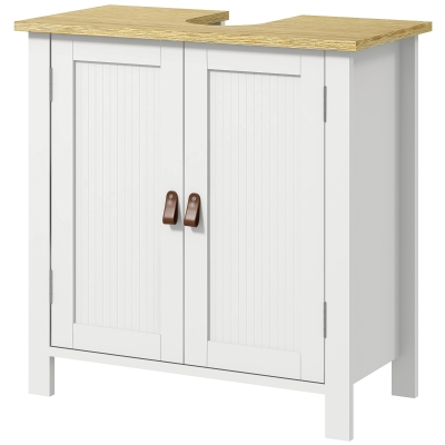 kleankin Unterschrank 2 Türen verstellbares Regal 2 Ebenen innen Griffe aus PU 60 x 30 x 60 cm weiß