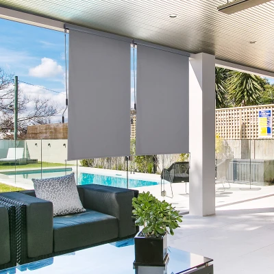 Outsunny Store vertical Store de balcon Store vertical Pare-vent Rouleau de côté Pare-vue avec manivelle Tissu polyester + aluminium Gris 200 x 140 cm